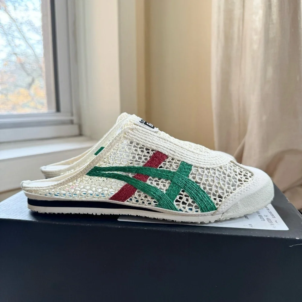 New Onitsuka Tiger Mexico 66 Sabot Slip On Mesh Shoes Cream Green Red Womens 7